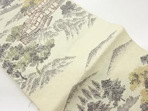 手織り真綿紬屋敷に木々・芝模様織出し名古屋帯